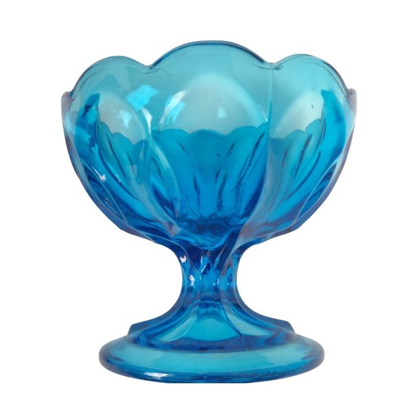 Vintage PAIR MCM Peacock Blue Pedestal Vase & Candy Dish LE Smith? MOD 7", 4" H - Picture 7 of 7